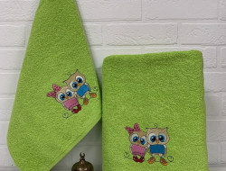 Набор махровых полотенец DIVA AFRODITA СОВА 50х90 (1шт), 70х140 (1шт) зеленый