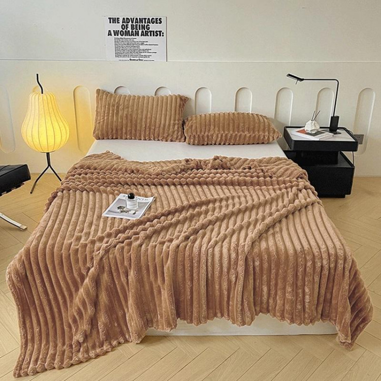 Плед фланелевый CRISTELLE STRIPE PREMIUM коричневый 150х200