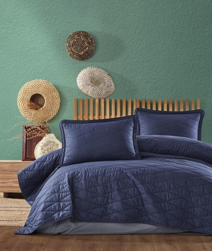 Покрывало из ранфорса KARVEN Y919 LORNA V2 LACIVERT 180х240 с наволочкой 50х70