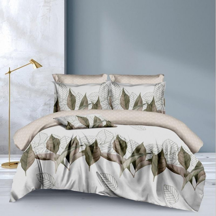Постельное белье из микросатина TANGO зеленые листочки 50х70 (1шт), 70х70 (1шт) 1,5-спальное