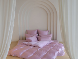 Постельное белье с простыней на резинке 160х200 GERMAN GRASS LILAC BRILLIANT GRASS 50х70 (2шт) 1,5-спальное