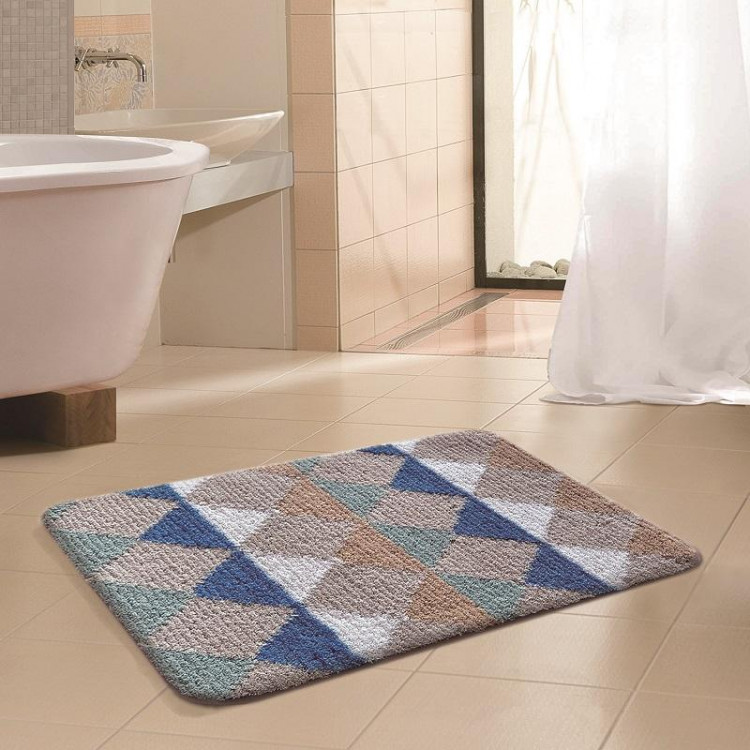 Коврик из микрофибры TANGO RAINBOW ГЕОМЕТРИЯ бежево-синий 40х60