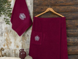 Набор мужской хлопковый для ванной и сауны махровый METEOR бордовый