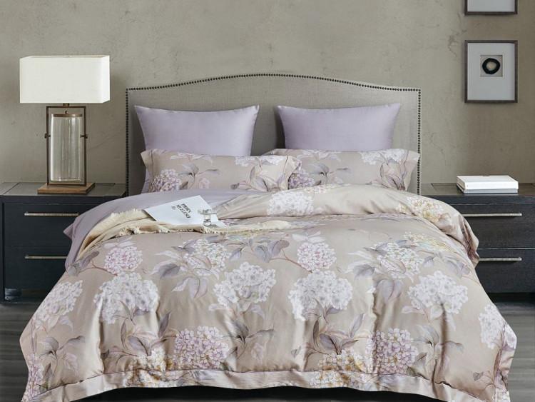 Постельное белье фланелевое из тенсела ASABELLA Зонтики гортензий 50х70 (2шт), 70х70 (2шт) евро