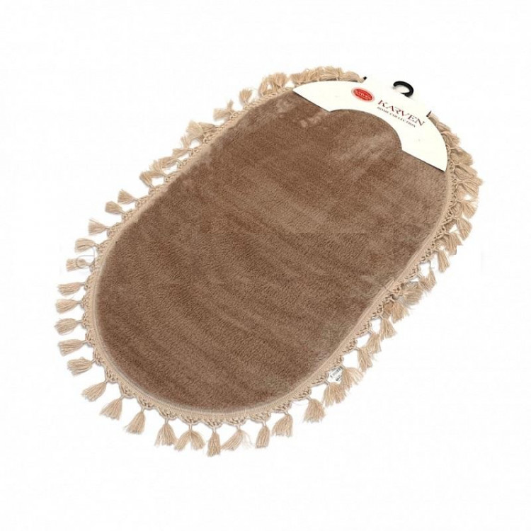 Набор ковриков для ванной мех с бахромой KARVEN KV413 POST DOKUMA OVAL SACAKLI коричневый 50х60 (1шт), 60х100 (1шт)