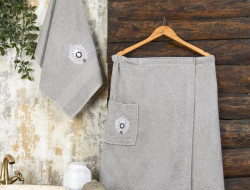 Набор мужской хлопковый для ванной и сауны махровый METEOR серый