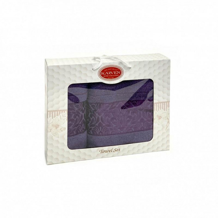 Набор полотенец махровых хлопковых KARVEN HS1697 PINK DAMAKS V11 темно-лиловый 50х90 (1шт), 70х140 (1шт)