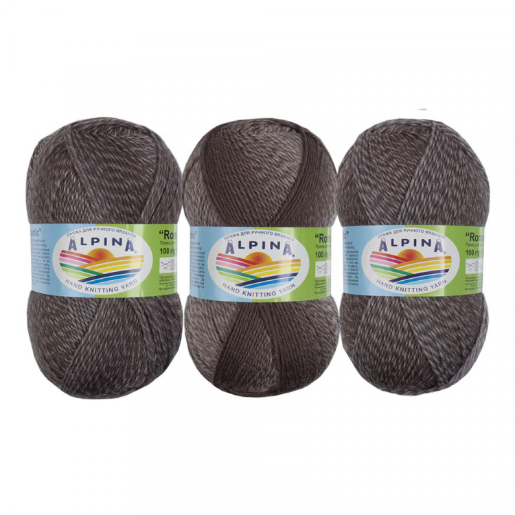 Пряжа ALPINA ROMANTIC №14 светло-серая-коричневая-серая 100% шерсть 5 шт х 100 гр, 300 м +/- 15 м