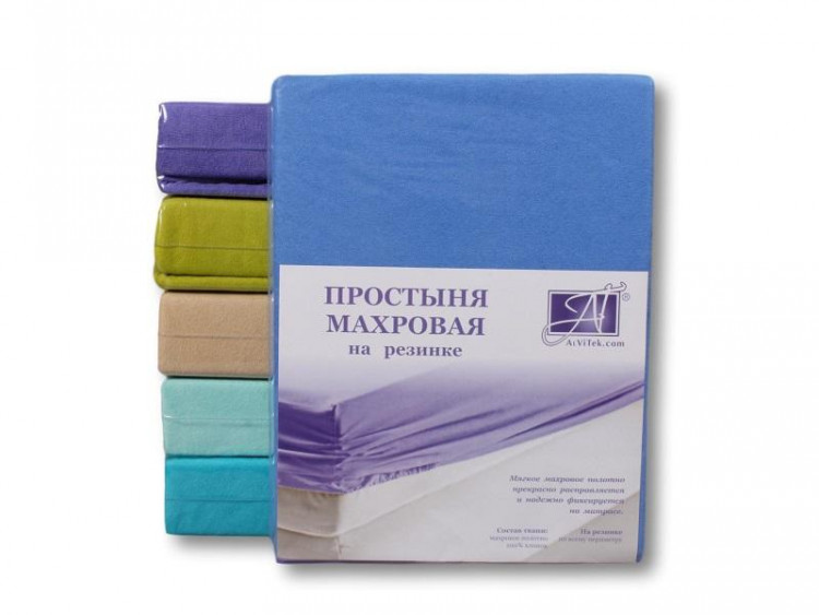 Простыня на резинке хлопковая махровая АЛЬВИТЕК лазурь 140х200