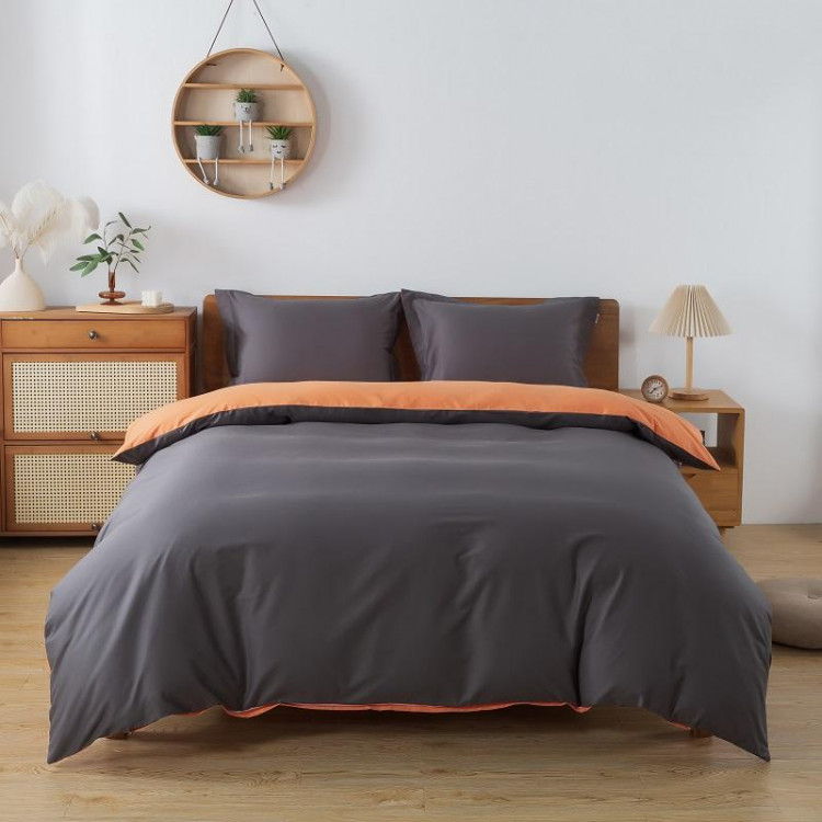 Постельное белье с простыней на резинке из сатина TANGO коричневое-оранжевое евро