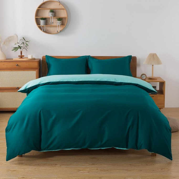 Постельное белье с простыней на резинке из сатина TANGO морская волна-голубое евро