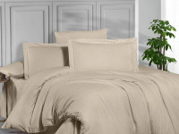 Постельное белье из страйп сатина KARVEN N162-SS-012 SAMPANYA бежевое 50х70 (1шт), 70х70 (1шт) 1,5-спальное