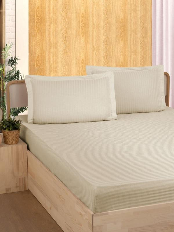 Простыня на резинке из страйп-сатина KARVEN P935 темно-бежевая 100х200х33 с наволочкой 50х70