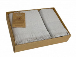 Набор полотенец махровых хлопковых KARVEN HS1720 TROPICAL серо-бежевый 50х90 (1шт), 70х140 (1шт)