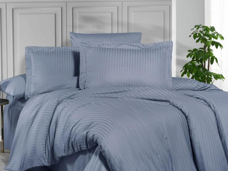 Постельное белье из страйп сатина KARVEN N163-SS-014 INDIGO индиго 50х70 (2шт), 70х70 (2шт) евро