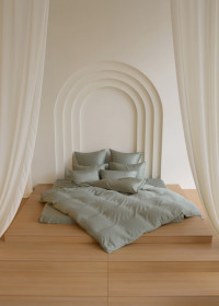 Постельное белье с простыней на резинке 160х200 GERMAN GRASS OLIVE BRILLIANT GRASS 50х70 (2шт) 1,5-спальное