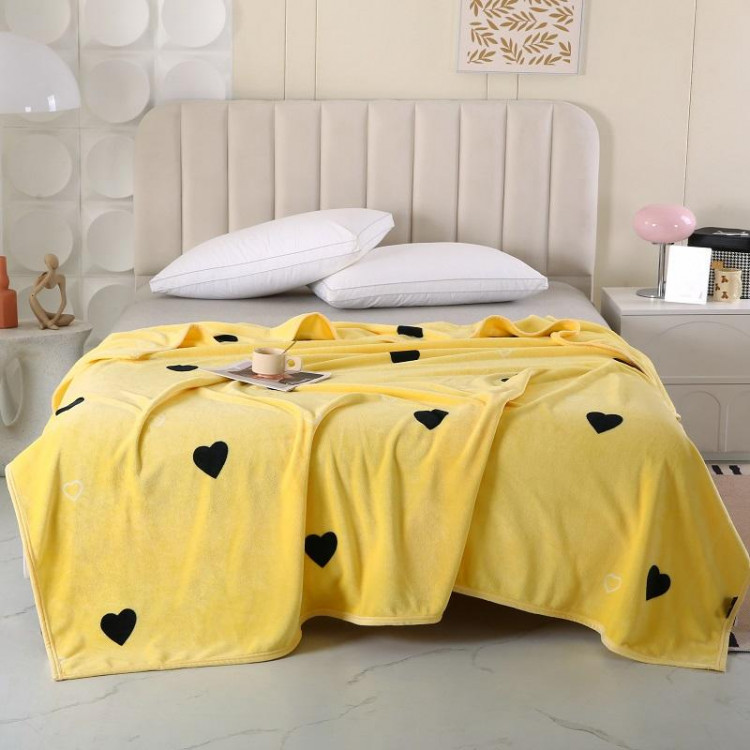 Плед из микрофибры CRISTELLE FLAMENCO сердечки на желтом 200х220